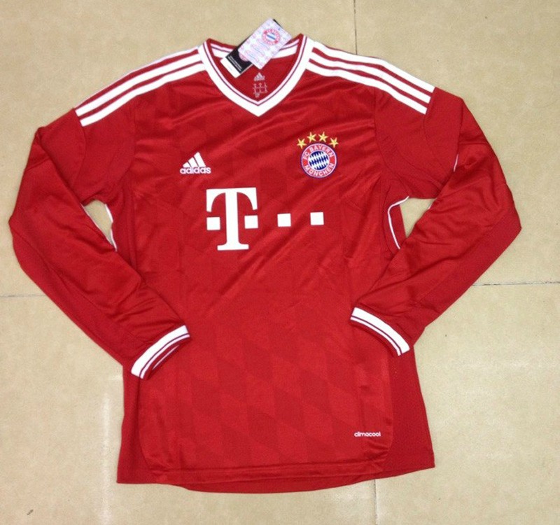 13-14 Bayern Munich Home Red Long Sleeve Jersey Shirt - Click Image to Close